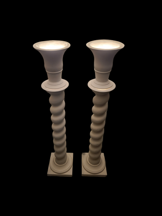 Custom Plaster Spiral Column Floor Lamps %100 Rendered from a Photograph. Hand Run sections using traditional methods, the Spiral is hand carved and then molded and cast with conduit in full plaster